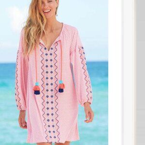 Cabana Life Coverluxe St. Barts Tassel Embroidered Tunic Beach Coverup Dress L